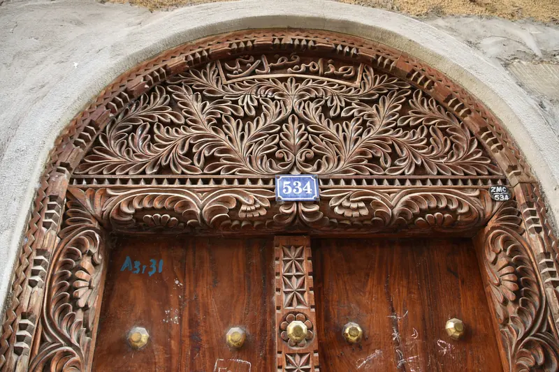 Carved wooden door in Stone Town, Zanzibar